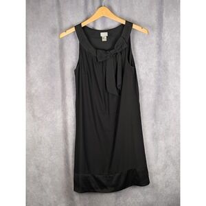 HM Black Sleeveless Bow Neck Shift Dress Womens Size 4 Satin Trim Mini-C173